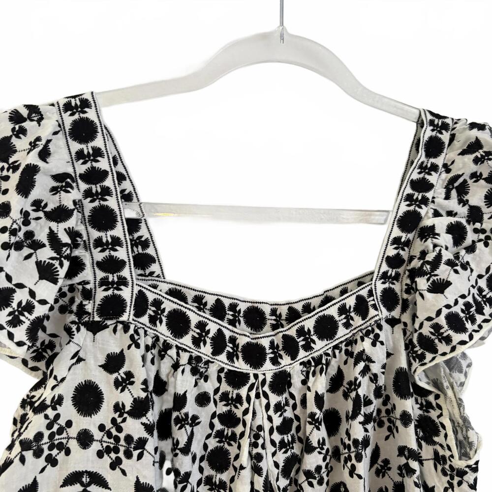 Max Studio | Women’s Black Cream Boho Floral Cap Sleeve Square Neck Size L - Picture 3 of 7